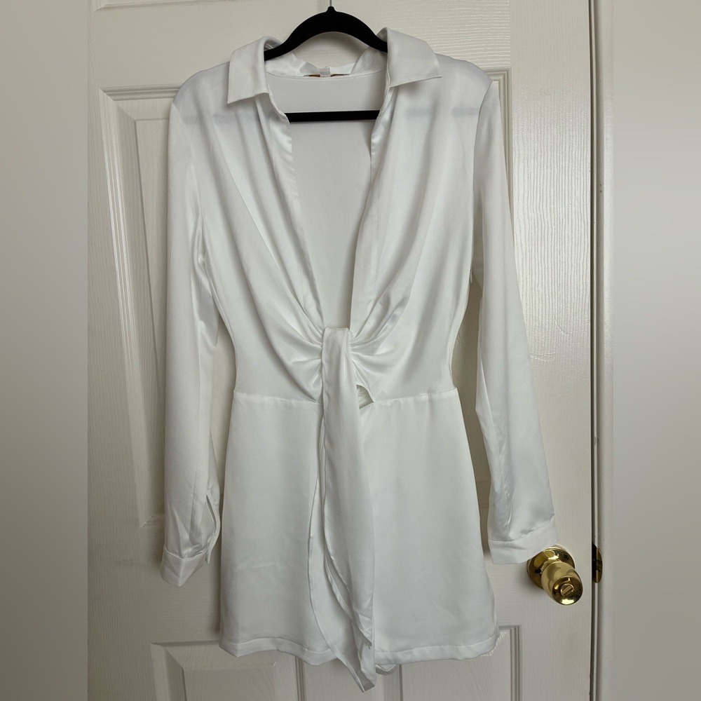 White Meshki Front Tie Romper